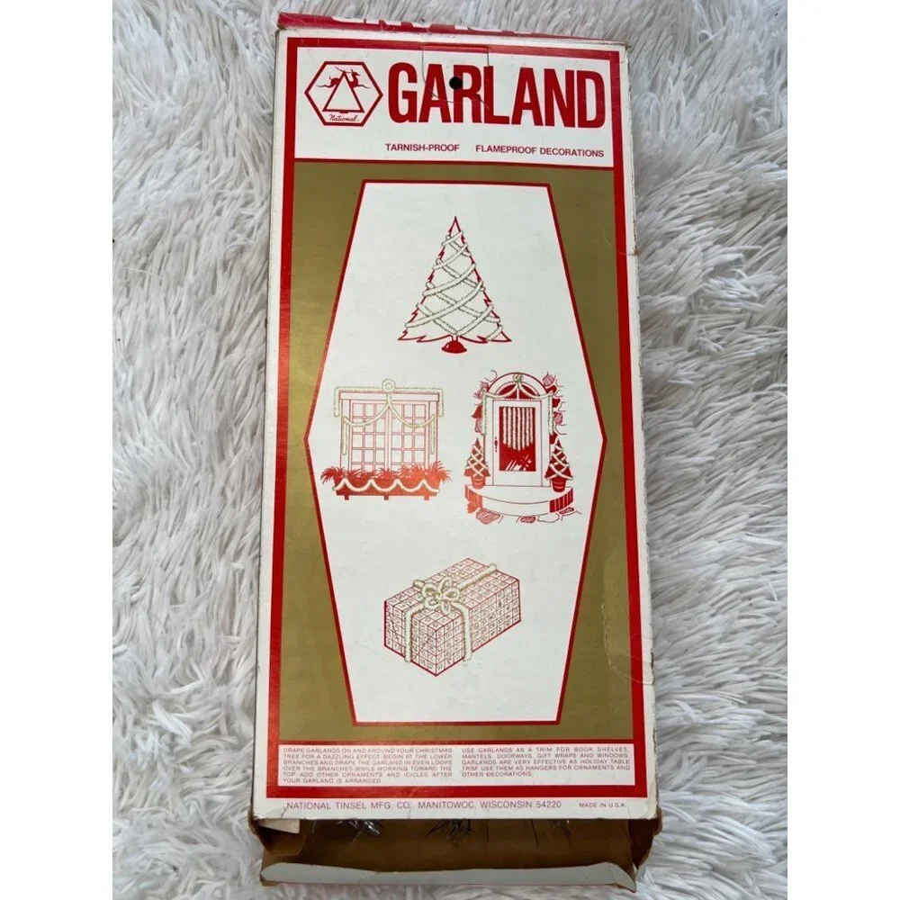 NEW in box Vintage Tarnish‎ Proof Flameproof Silver Tinsel Garland 6 yards